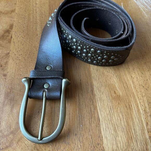 Linea Pelle Western Belt Brass Buckle Studded Cowgirl Brown Leather Size Medium main image 6